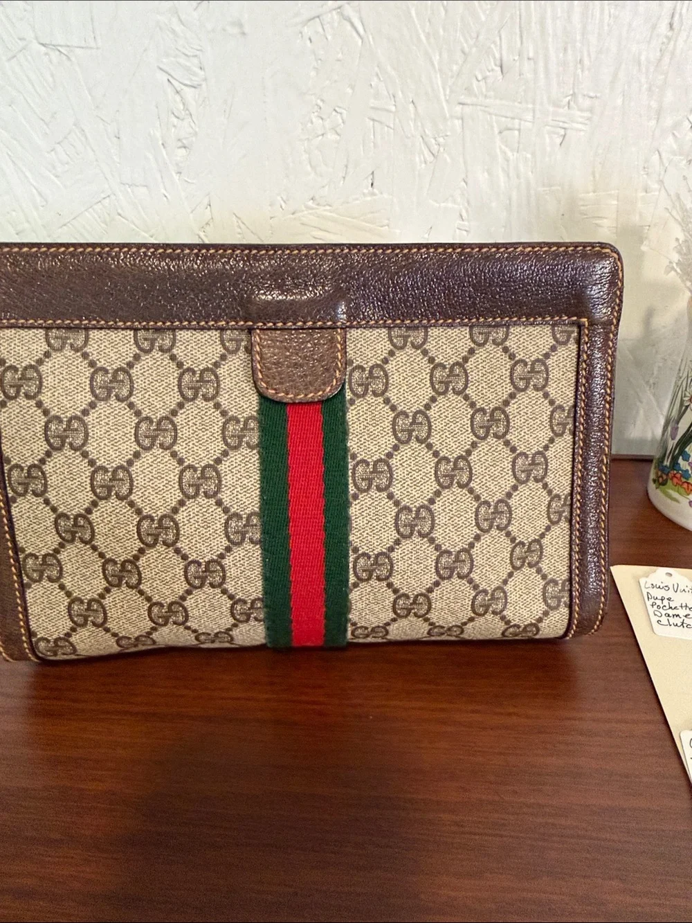 Gucci Beige GG Supreme Sherry Line Clutch